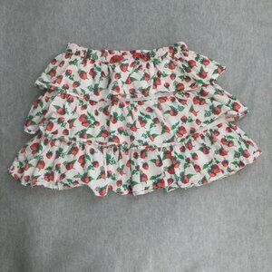 Mini Boden Skirt Girls 9 10 Ruffle Tiered White Red Strawberry Short A-Line